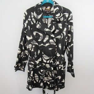 Dana Buchman Black White Rain Trench Coat L